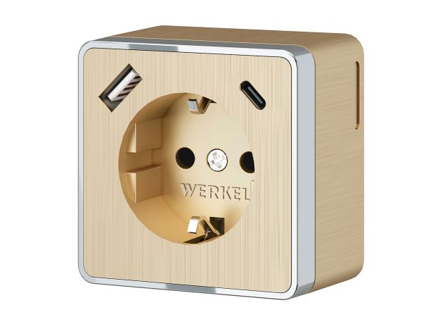 Розетка с заземлением, шторками и USB тип A+C Gallant шампань рифленый W5071710