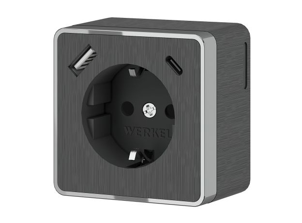 Розетка с заземлением, шторками и USB тип A+C Gallant графит рифленый W5071704