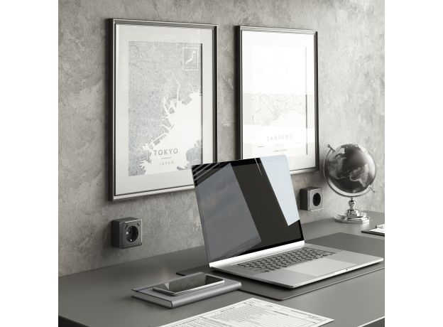 Розетка с заземлением, шторками и USB тип A+C Gallant графит рифленый W5071704