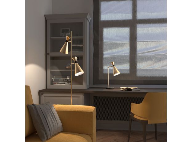 Торшер с поворотными плафонами 01109/2 латунь / черный