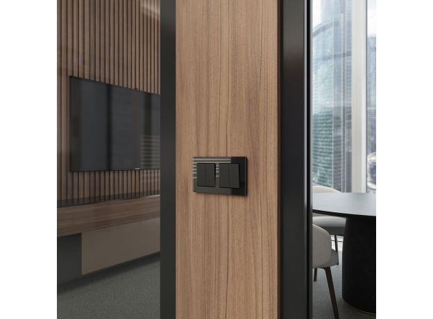 Перекрестный переключатель двухклавишный (чёрный матовый) W1123006