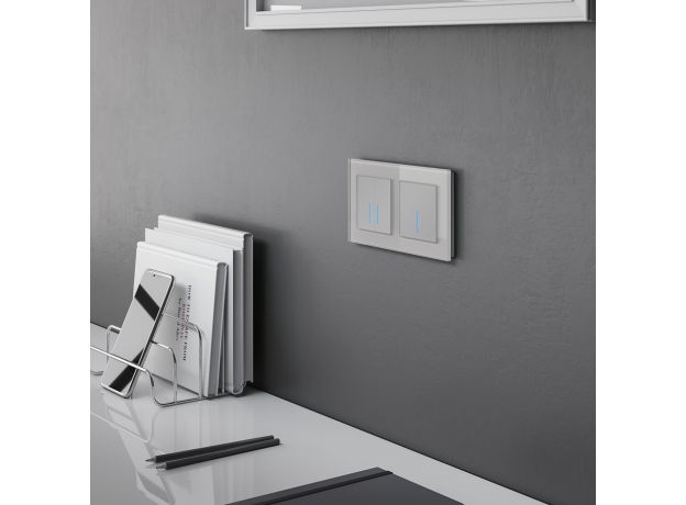 Сенсорный выключатель двухклавишный с подсветкой 1000 Вт серебряный W4520006