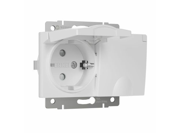 Розетка двойная влагозащ. с зазем. с защит. крышками и шторками (белый) W1172201