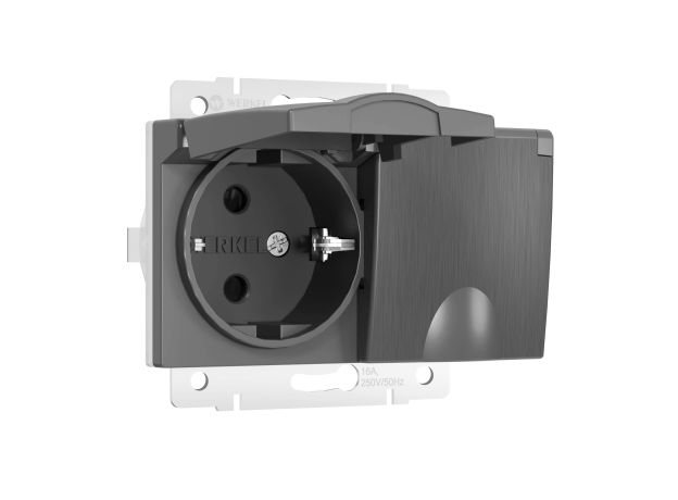 Розетка двойная влагозащ. с зазем. с защит. крышками и шторками (графит рифленый) W1172204