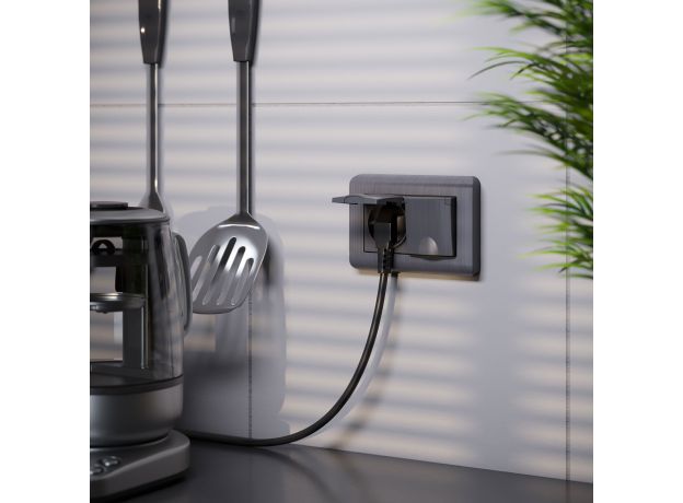 Розетка двойная влагозащ. с зазем. с защит. крышками и шторками (графит рифленый) W1172204