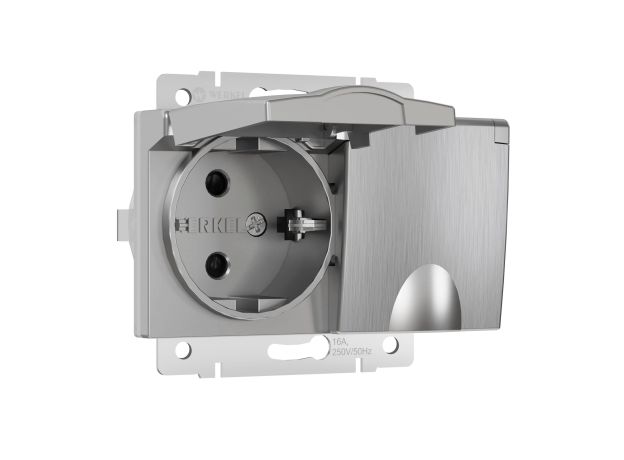 Розетка двойная влагозащ. с зазем. с защит. крышками и шторками (серебряный рифленый) W1172209