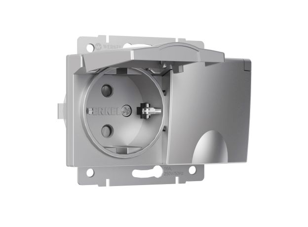 Розетка двойная влагозащ. с зазем. с защит. крышками и шторками серебряный W1172206