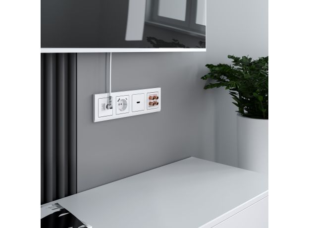 Розетка с заземлением, шторками и USB тип A+C (белый) W1171701