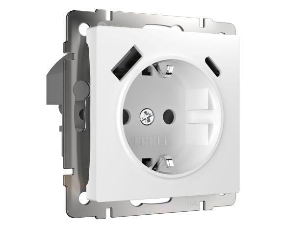 Розетка с заземлением, шторками и USB тип A+C (белый) W1171701