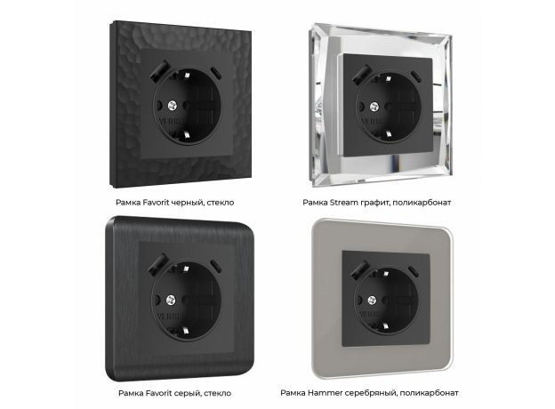 Розетка с заземлением, шторками и USB тип A+C (черный матовый) W1171708