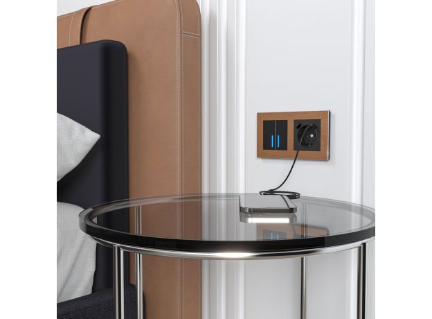 Розетка с заземлением, шторками и USB тип A+C (черный матовый) W1171708