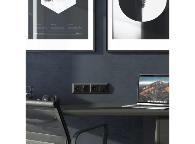 Розетка с заземлением, шторками и USB тип A+C (черный матовый) W1171708