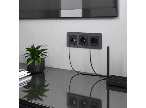 Розетка ТВ+Ethernet RJ-45 6 cat. (черный матовый) W1181308