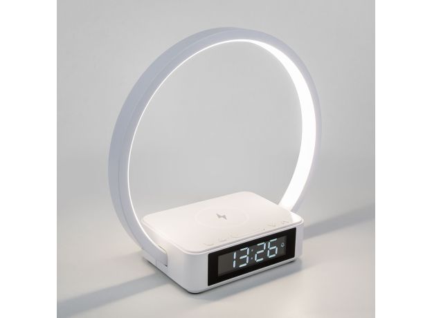 Светодиодная настольная лампа с беспроводной зарядкой и будильником 80505/1 белый