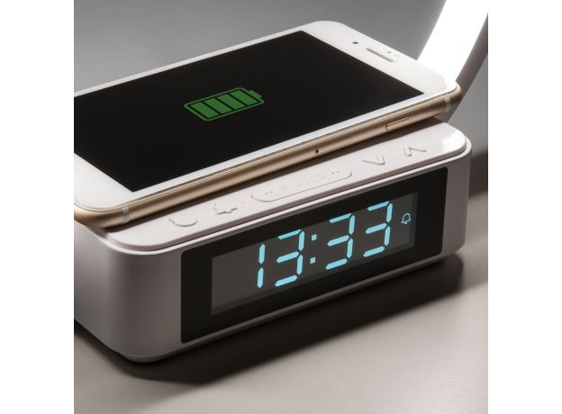 Светодиодная настольная лампа с беспроводной зарядкой и будильником 80505/1 белый