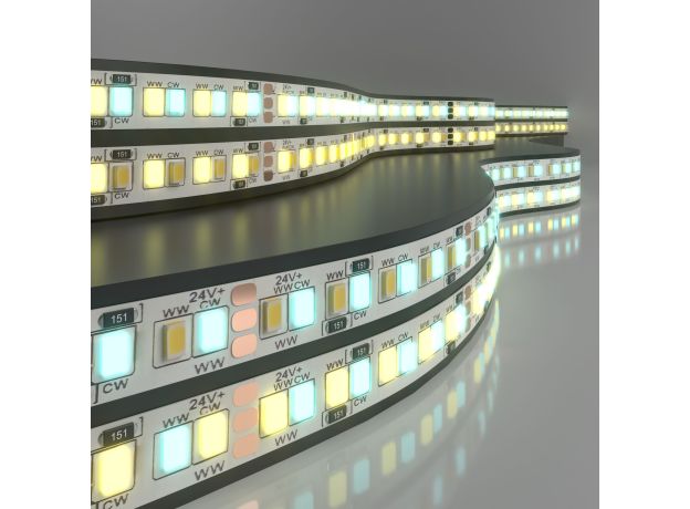 Лента светодиодная 24 В 16 Вт/м 240 Led/м 2835+2835 IP20, MIX теплый белый 3300K/холодный белый 6500K, 5 м Лента светодиодная 24V 16W 240Led 2835+2835 IP20 MIX теплый белый/холодный белый, 5м