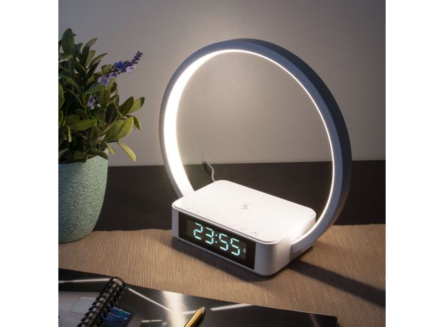 Светодиодная настольная лампа с беспроводной зарядкой и будильником 80505/1 белый