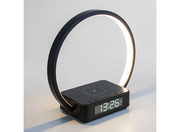 Светодиодная настольная лампа с беспроводной зарядкой и будильником 80505/1 черный