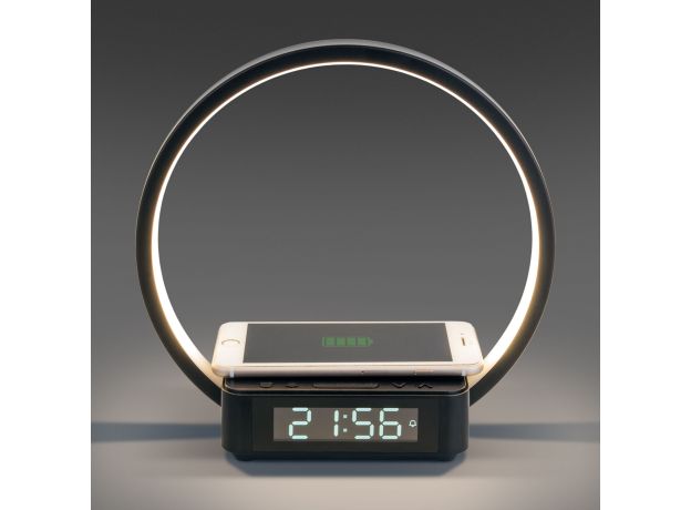 Светодиодная настольная лампа с беспроводной зарядкой и будильником 80505/1 черный