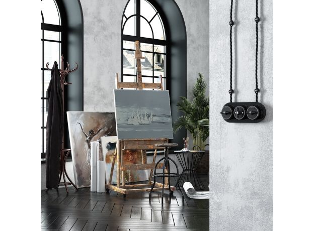 Переключатель/выключатель одноклавишный Vintage черный матовый/хром W5812051