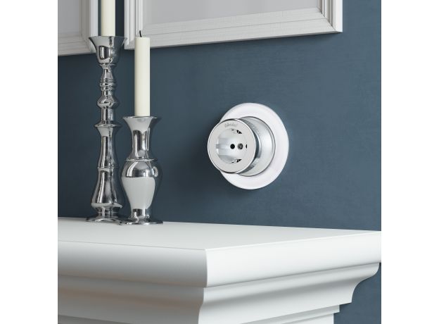 Розетка с заземлением Vintage серебро матовый/хром W5871054