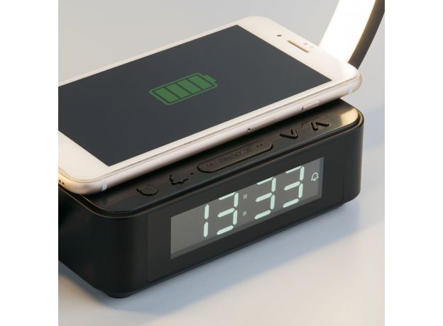 Светодиодная настольная лампа с беспроводной зарядкой и будильником 80505/1 черный