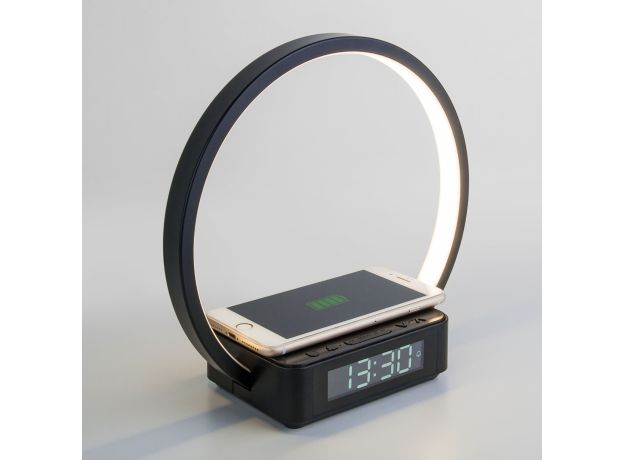Светодиодная настольная лампа с беспроводной зарядкой и будильником 80505/1 черный