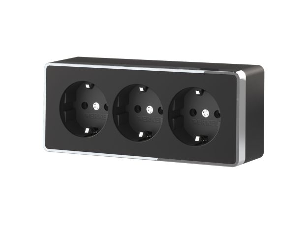 Розетка тройная с заземлением и шторками Gallant черный/хром W5073135