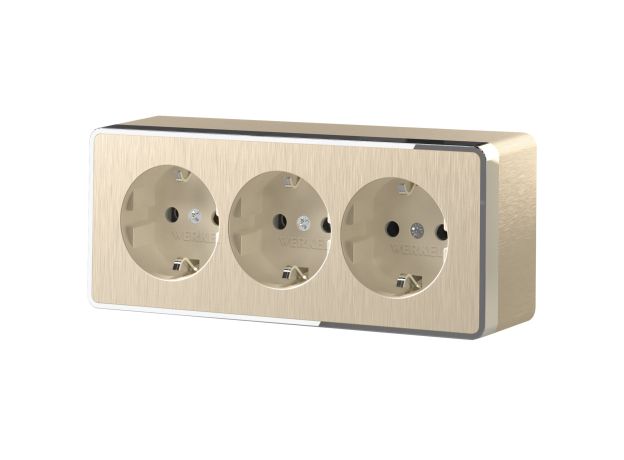 Розетка тройная с заземлением и шторками Gallant шампань рифленый W5073110