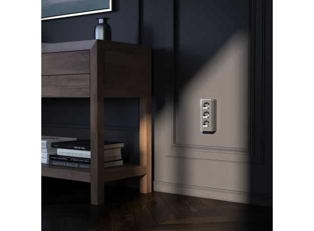 Розетка тройная с заземлением и шторками Gallant графит рифленый W5073104