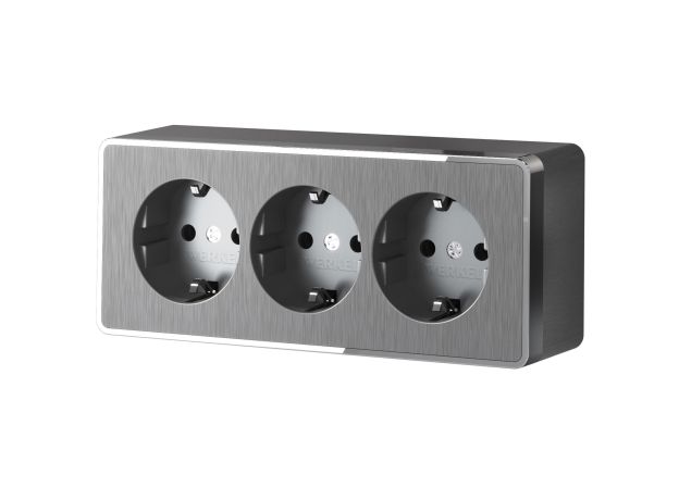 Розетка тройная с заземлением и шторками Gallant графит рифленый W5073104