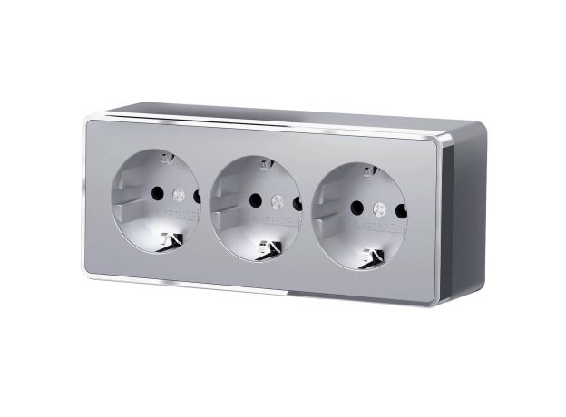 Розетка тройная с заземлением и шторками Gallant серебряный W5073106