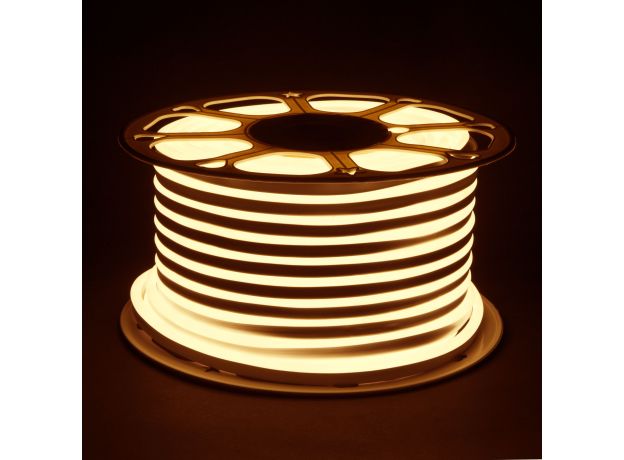 Светодиодный гибкий неон 220 В 9.6 Вт/м 120 Led/м 2835 IP67, односторонний теплый белый 3300 K, 50 м Гибкий неон 220V 9,6W 120Led 2835 IP67 односторонний теплый белый, 50 м