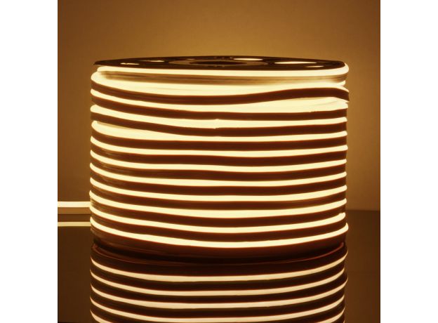 Светодиодный гибкий неон 220 В 9.6 Вт/м 120 Led/м 2835 IP67, односторонний теплый белый 3300 K, 50 м Гибкий неон 220V 9,6W 120Led 2835 IP67 односторонний теплый белый, 50 м