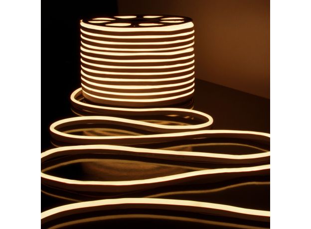 Светодиодный гибкий неон 220 В 9.6 Вт/м 120 Led/м 2835 IP67, односторонний теплый белый 3300 K, 50 м Гибкий неон 220V 9,6W 120Led 2835 IP67 односторонний теплый белый, 50 м