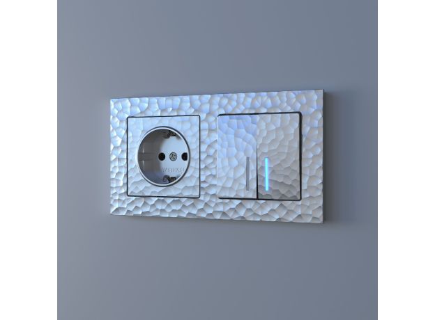 Выключатель двухклавишный проходной с подсветкой (Hammaer серебряный) W1222106