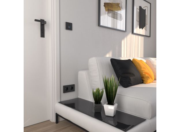 Выключатель двухклавишный проходной с подсветкой (Hammar черный) W1222108