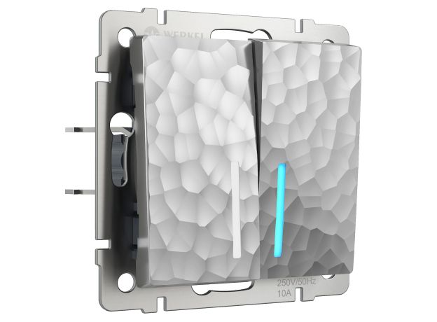 Выключатель двухклавишный с подсветкой (Hammaer серебряный) W1220106