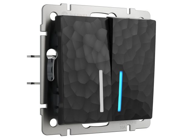 Выключатель двухклавишный с подсветкой (Hammar черный) W1220108