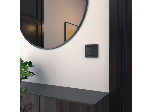 Выключатель двухклавишный с подсветкой (Hammar черный) W1220108