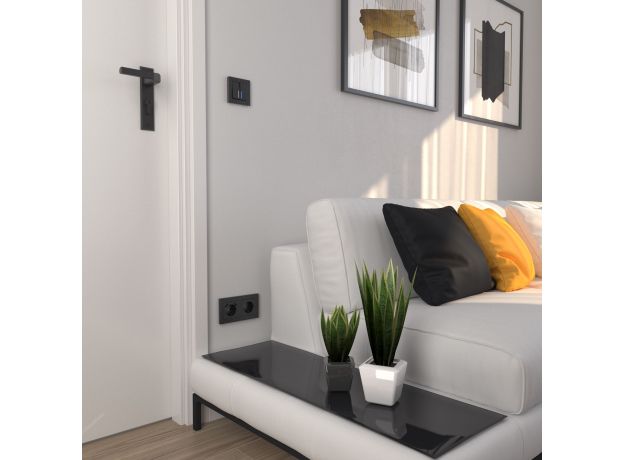 Выключатель двухклавишный с подсветкой (Hammar черный) W1220108