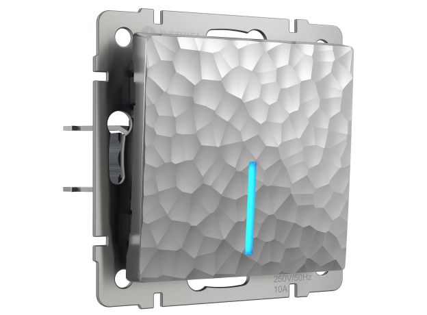 Выключатель одноклавишный с подсветкой (Hammaer серебряный) W1210106