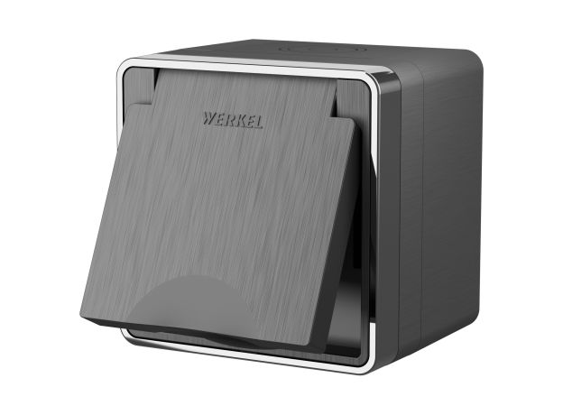 Розетка влагозащ. с зазем. с защит. крышкой и шторками Gallant графит рифленый W5071204