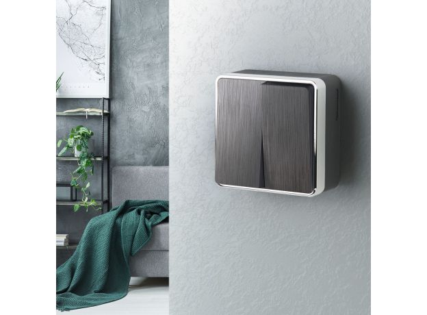 Выключатель двухклавишный Gallant графит рифленый W5020004