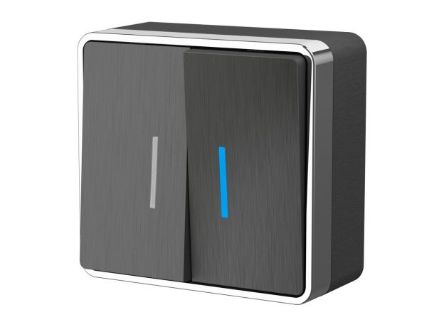 Выключатель двухклавишный с подсветкой Gallant графит рифленый W5020104