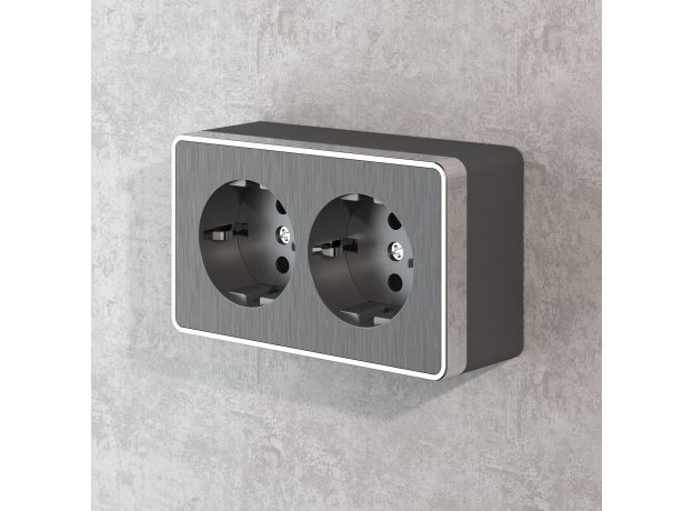 Розетка двойная с заземлением Gallant графит рифленый W5072104