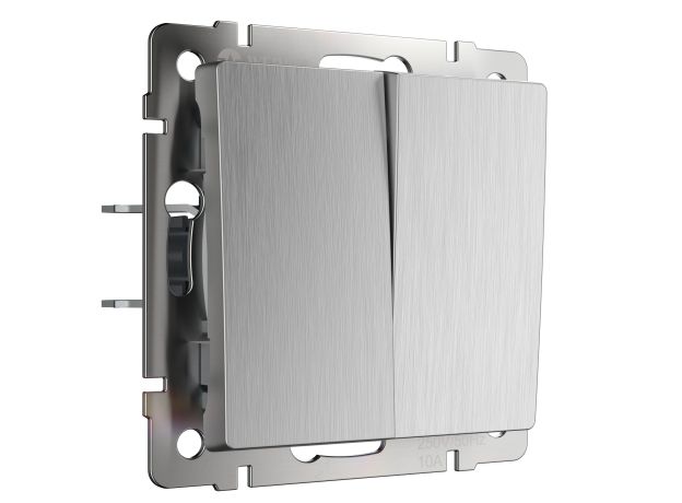 Выключатель двухклавишный проходной cеребряный рифленый W1122009