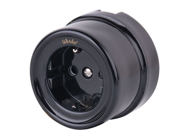 Розетка с заземлением черный ретро W5671008