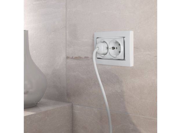 Рамка из поликарбоната для двойной розетки Snabb белый/хром W0081901