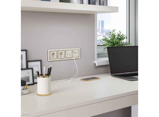 Рамка из поликарбоната на 4 поста Snabb слоновая кость/золото W0041932